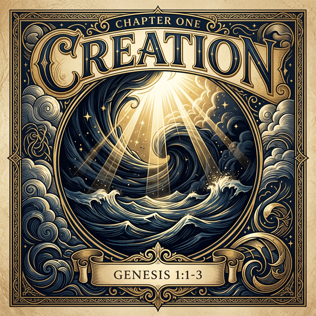 Decorative Creation illustration showing light over the waters
