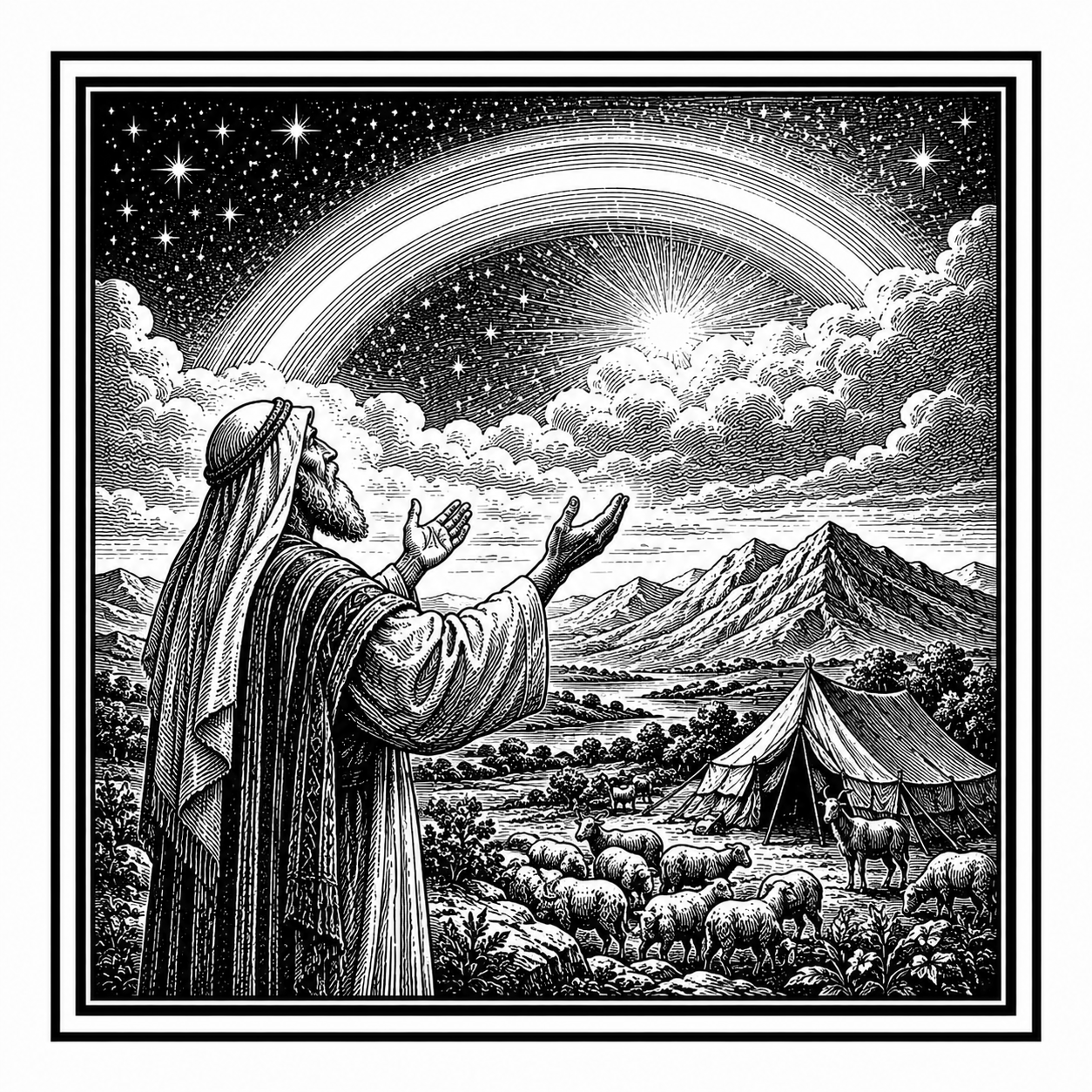 The Biblical Story in Six Acts — Basic Teachings Abraham beneath the stars, illustrating God’s promise.